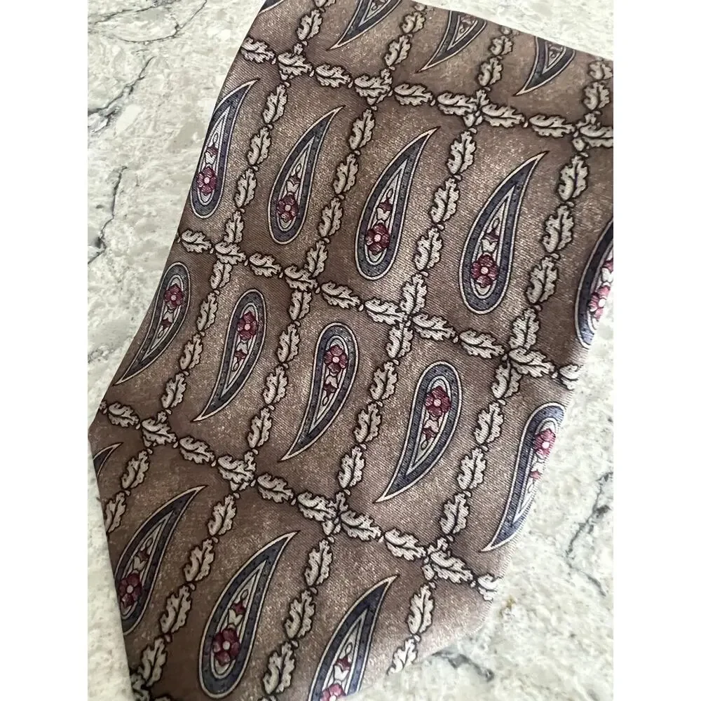 Zylos George Machado 100% Italian Silk Neck Tie Taupe Blue JL